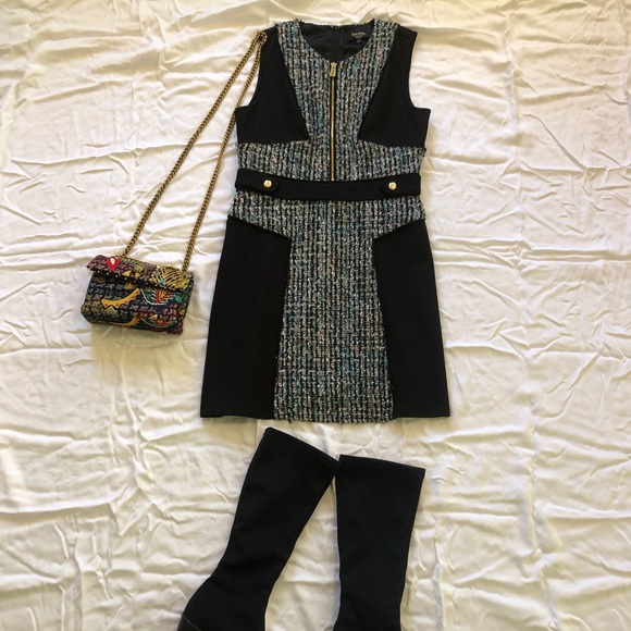 Juicy Couture Black Label mini dress tweed with ponti mix size 6 - Picture 2 of 10